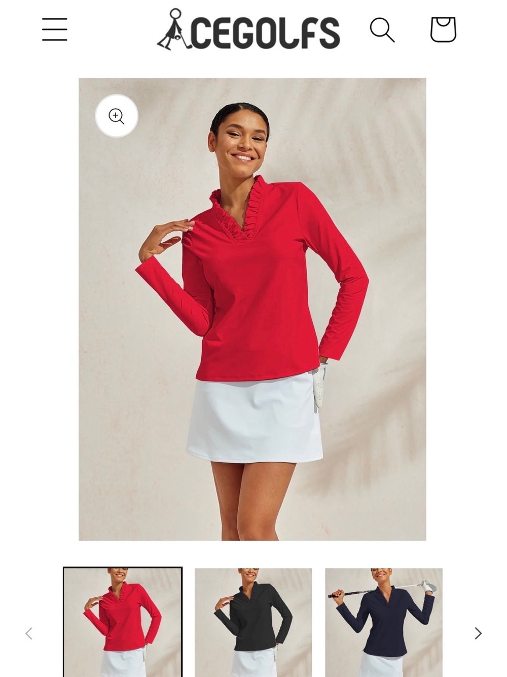 Ruffle V-Neck Long Sleeve Golf Top in White